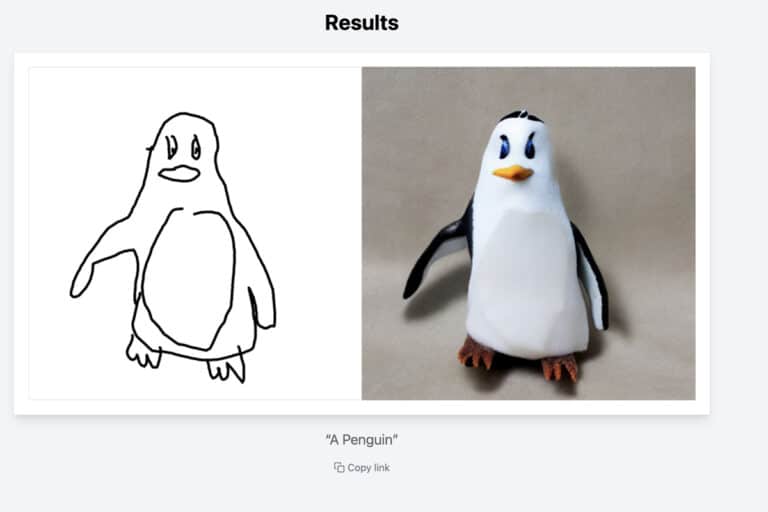 A penguin illustration on a website showcasing Scribble Diffusion.