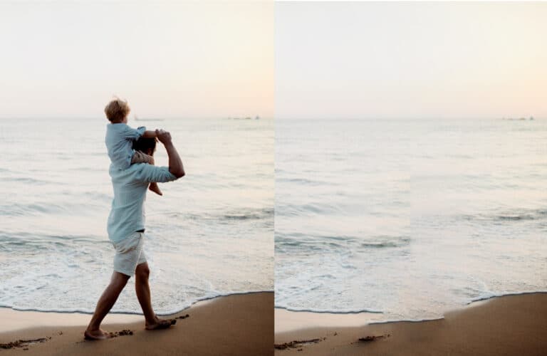 A guide to inpainting: beach pictures of a man and child.